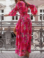 Bohemian Printed Maxi Dress Plunging Neckline (3)