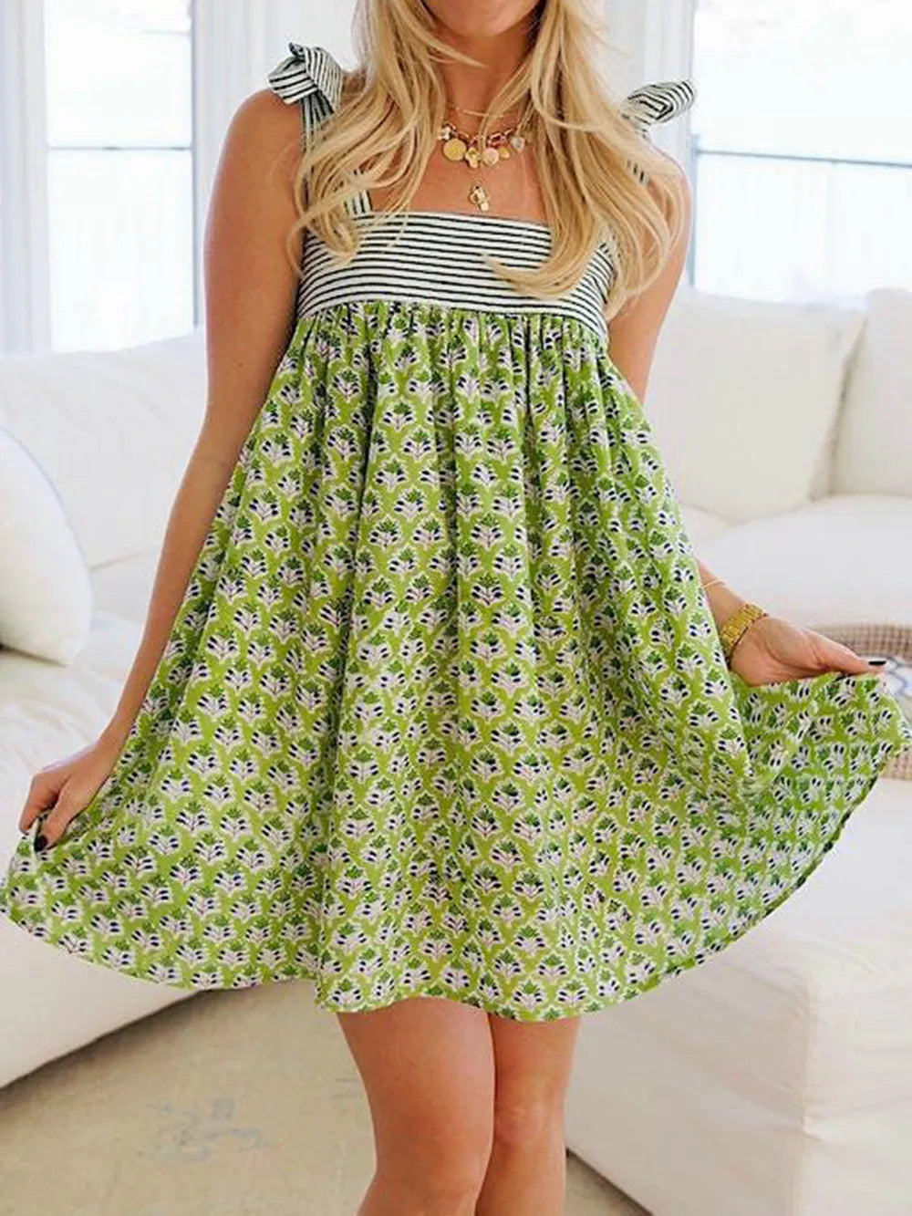 Printed Tie Shoulder Mini Cami Dress (6)