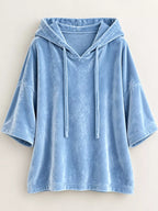 Full Size Velvet Half Sleeve Hoodie Drawstring Plus (8)