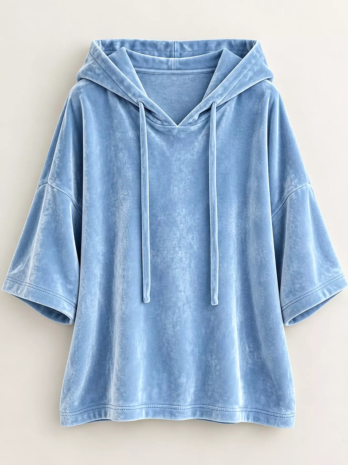 Full Size Velvet Half Sleeve Hoodie Drawstring Plus (8)
