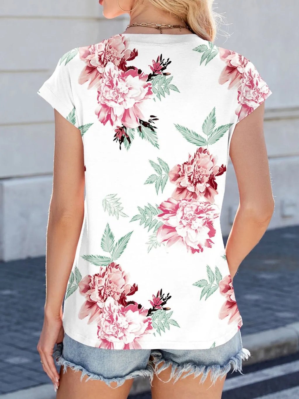 Printed Round Neck Cap Sleeve Top (4)