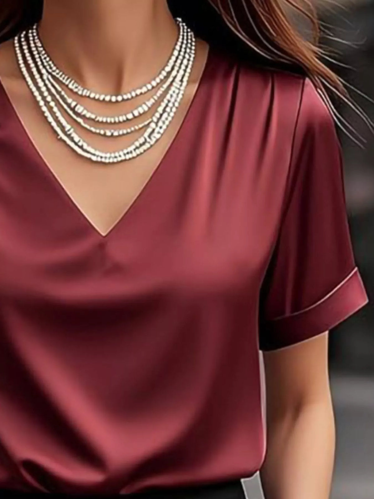 Elegant V-neck Short Sleeve Ruched Top (9)