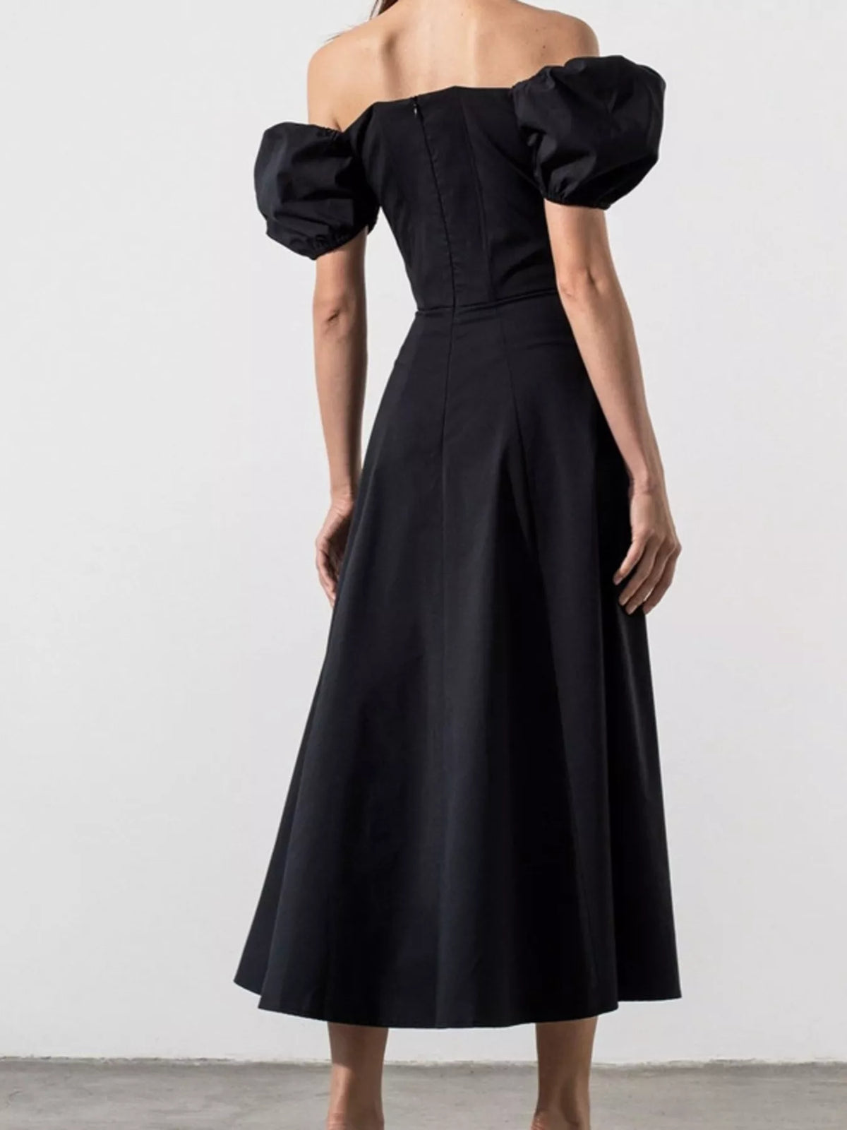Puff Sleeve Tie Front Slit Midi Dress (10)