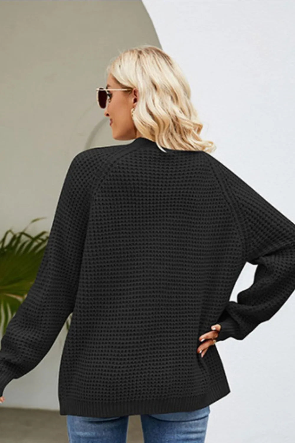 Open Front Raglan Sleeve Pocketed Cardigan (9)