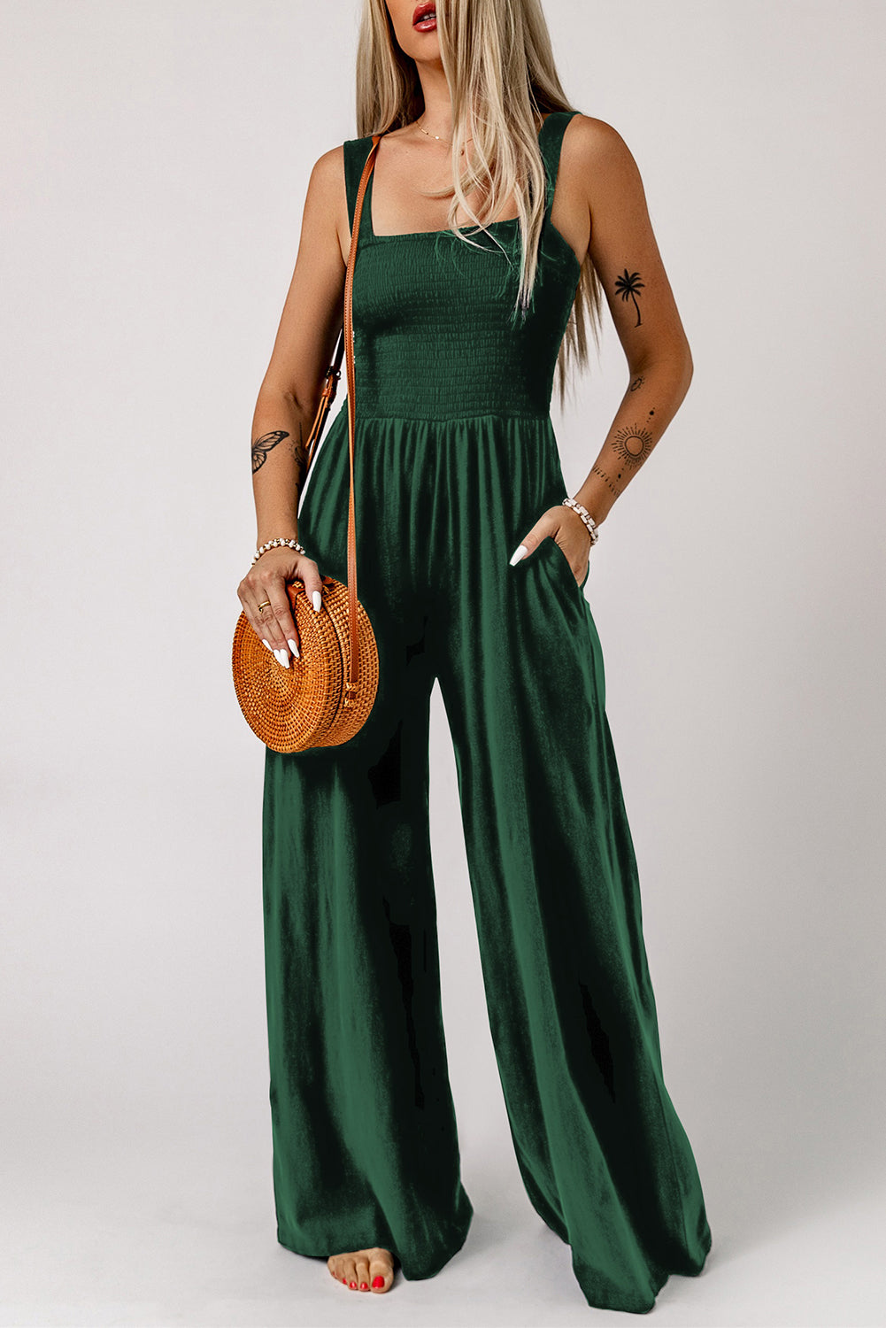 Smocked Square Neck Wide Leg Jumpsuit Pockets (6)