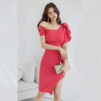 Slanted Collar Irregular Midi Dress photo 4