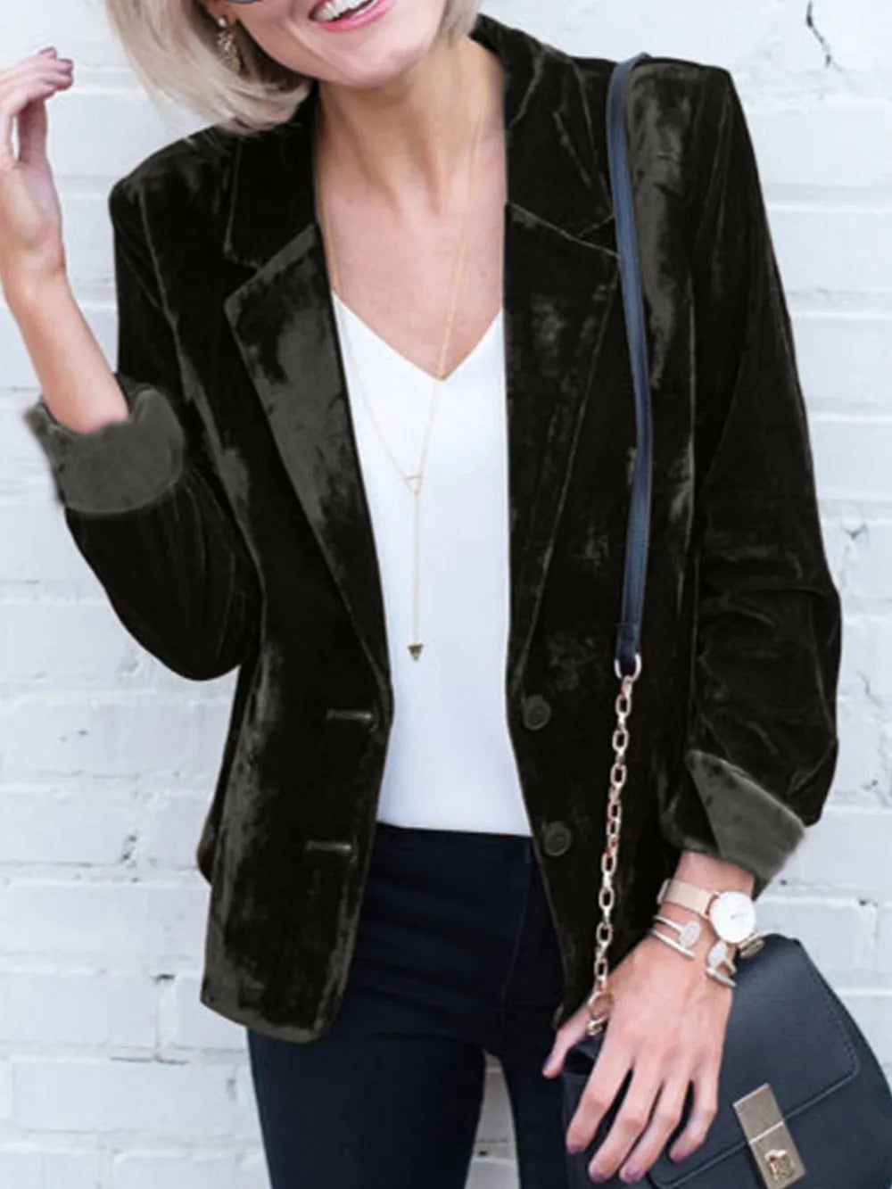 Button Up Lapel Collar Blazer (5)