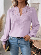 Swiss Dot Lace Detail Long Sleeve Blouse (17)