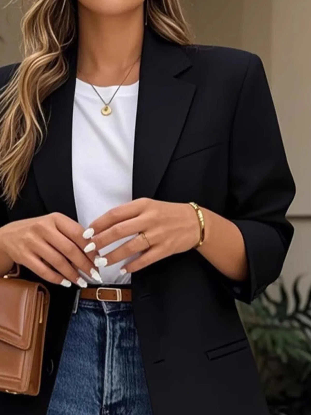 Pocketed Lapel Collar Long Sleeve Blazer (9)