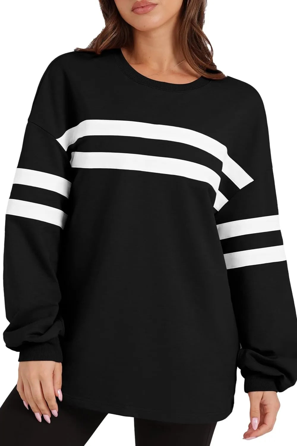Striped Round Neck Dropped Shoulder Sweatshirt (7)