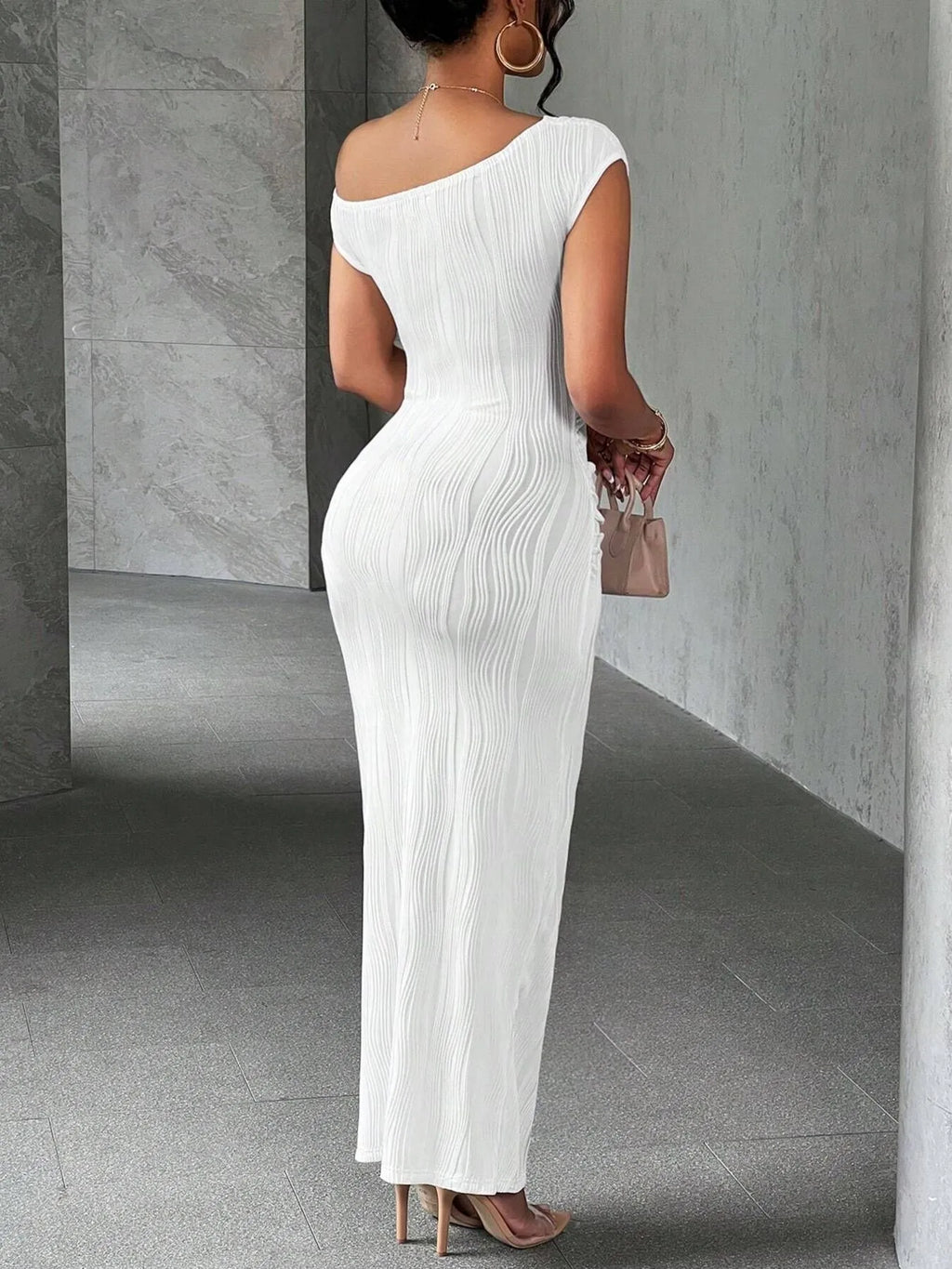 Textured Single Shoulder Bodycon Maxi Dress (11)