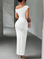 Textured Single Shoulder Bodycon Maxi Dress (11)