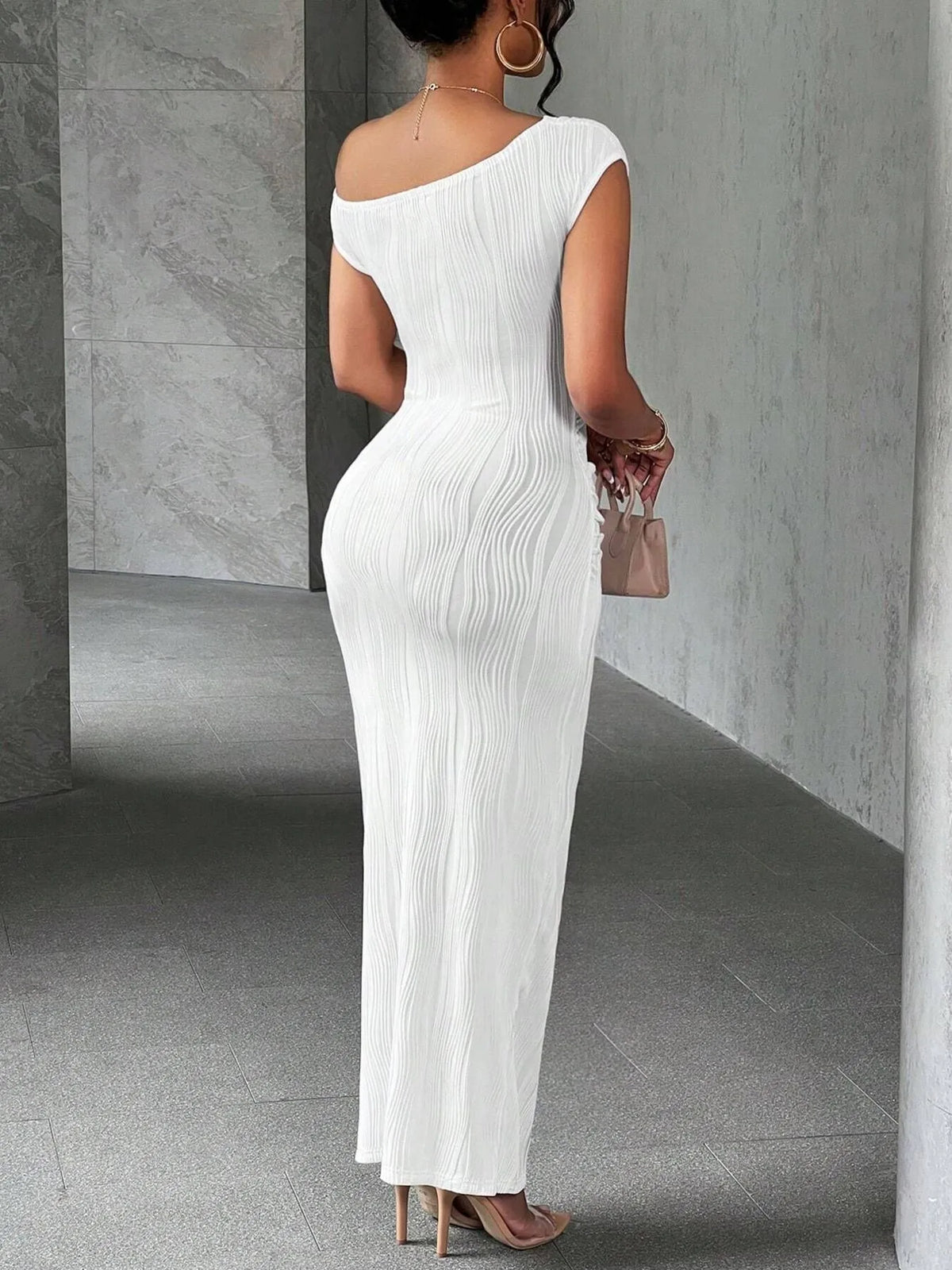 Textured Single Shoulder Bodycon Maxi Dress (11)