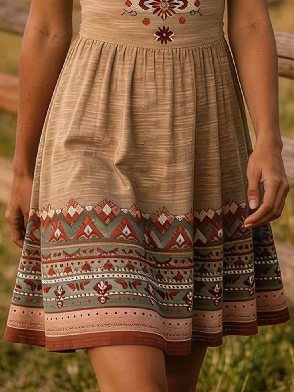Tribal Print Sleeveless A-line Summer Dress (24)