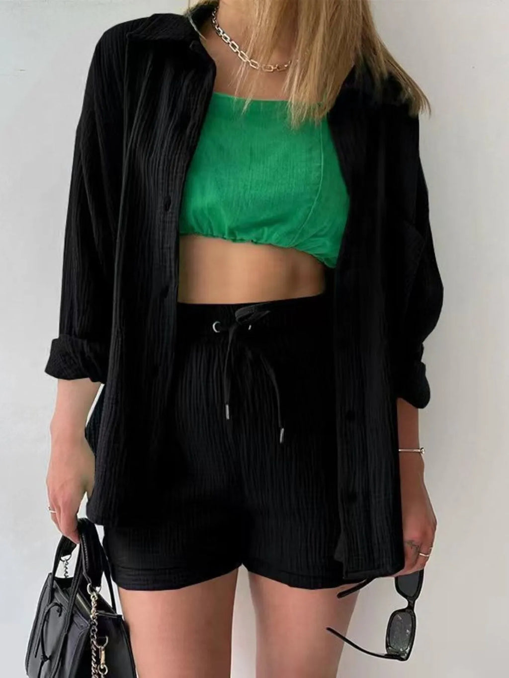 Button Up Shirt Shorts Set (5)
