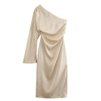 Asymmetric Silk Satin Split Dress photo 6