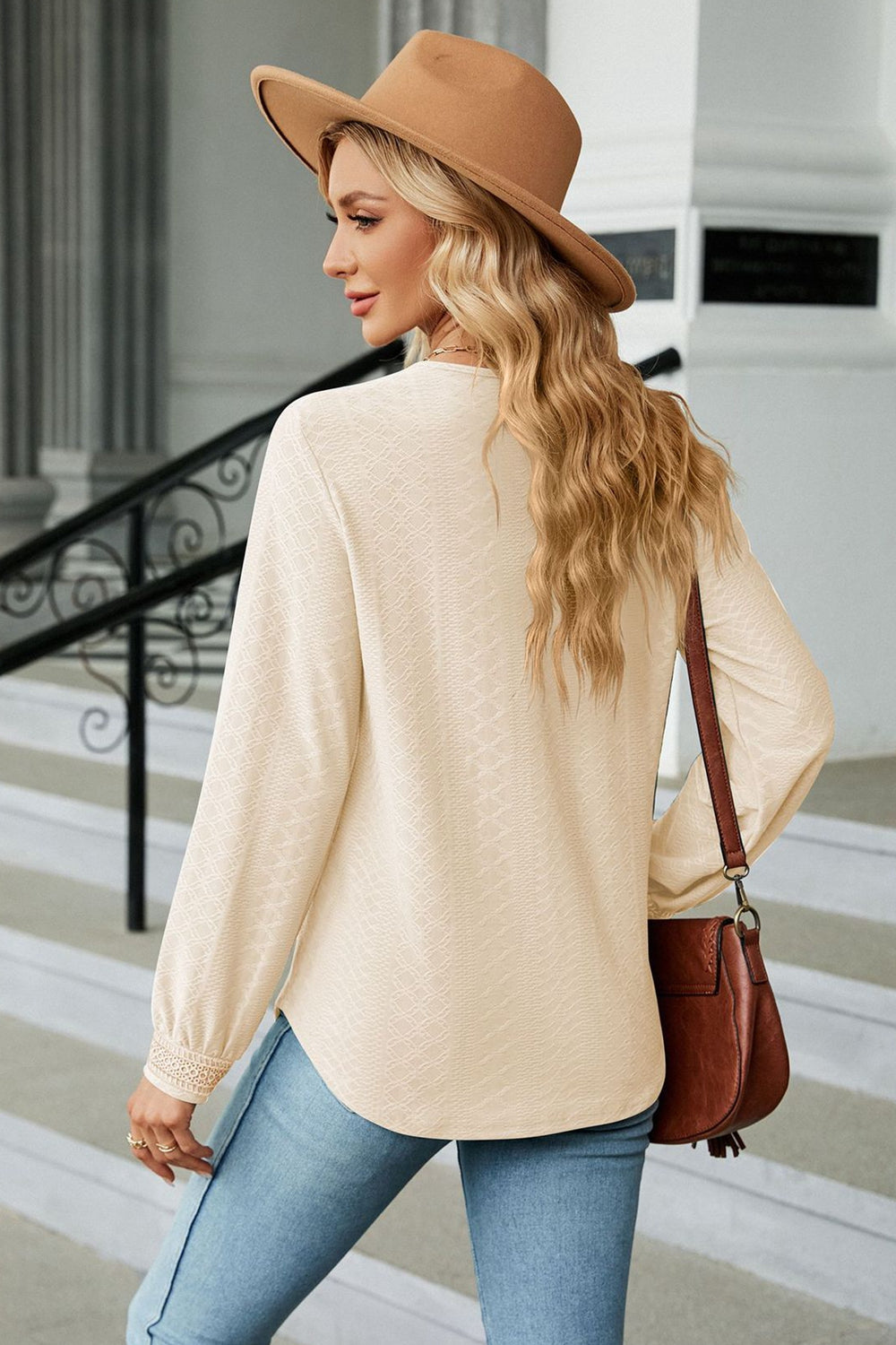 V-neck Long Sleeve Blouse (2)