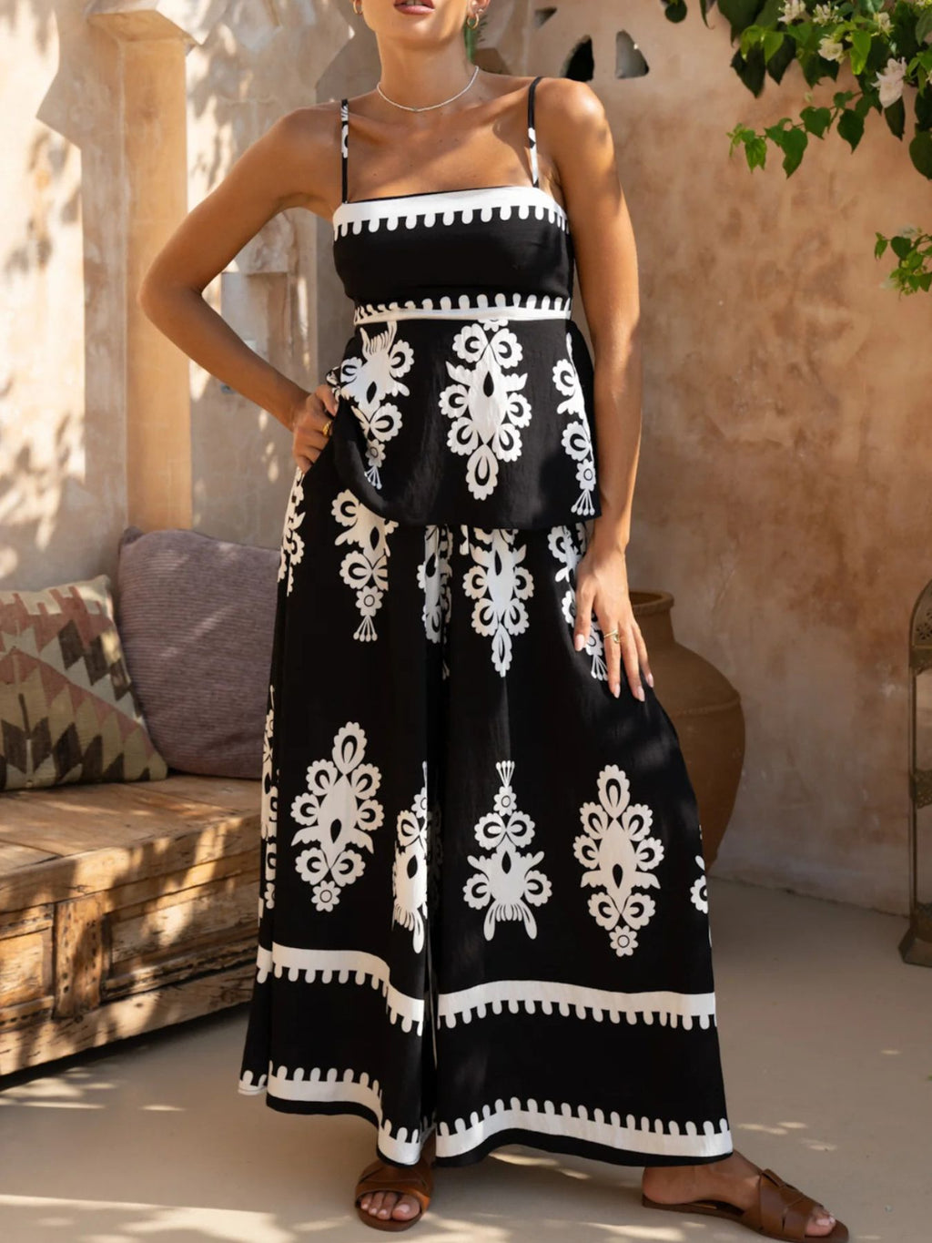Printed Cami Wide Leg Pants Set (14)