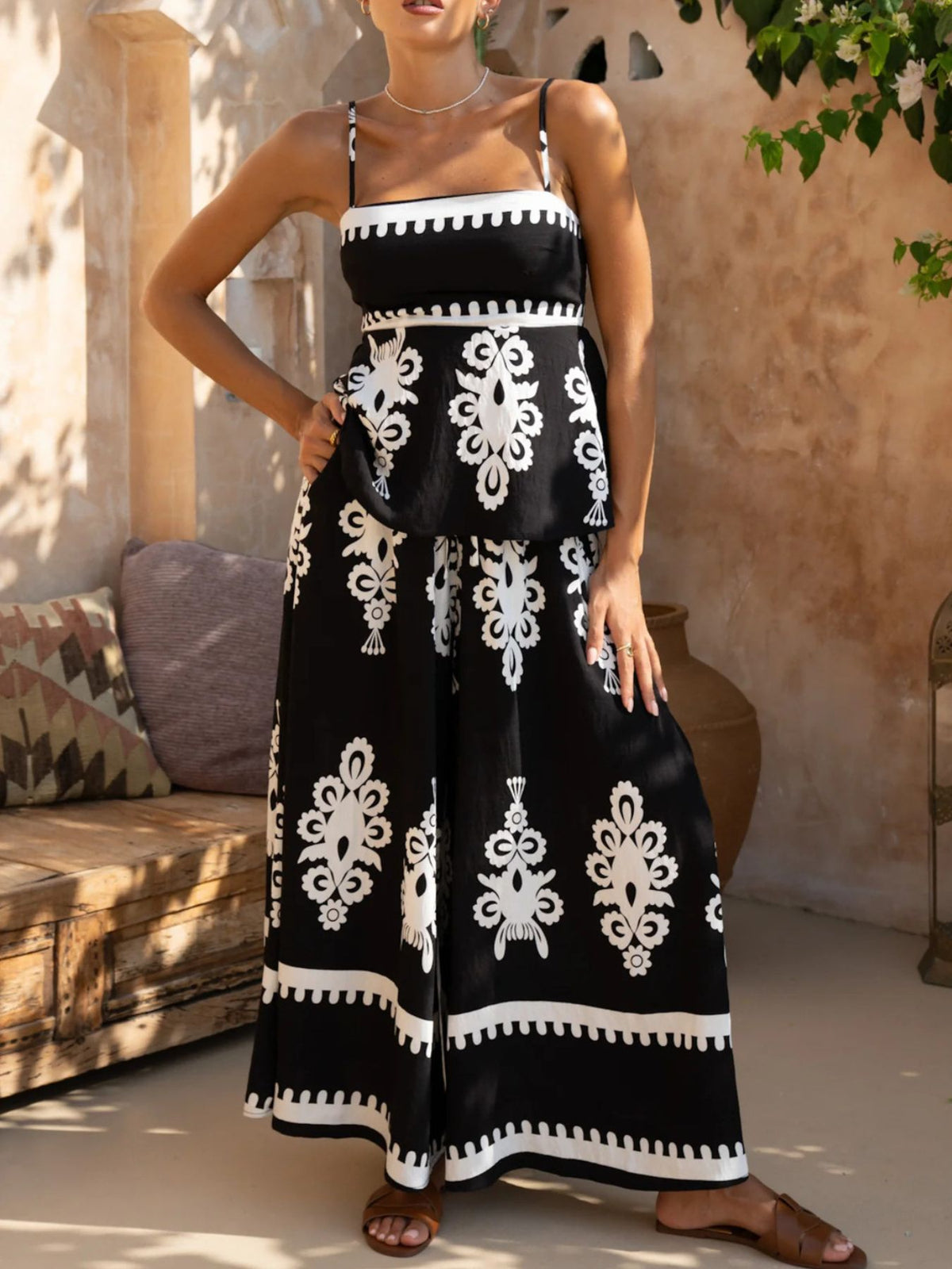 Printed Cami Wide Leg Pants Set (14)