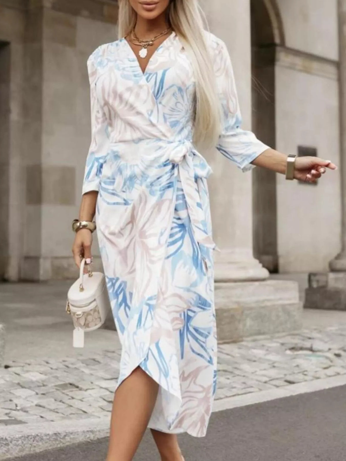 Printed Surplice Long Sleeve Wrap Dress (16)