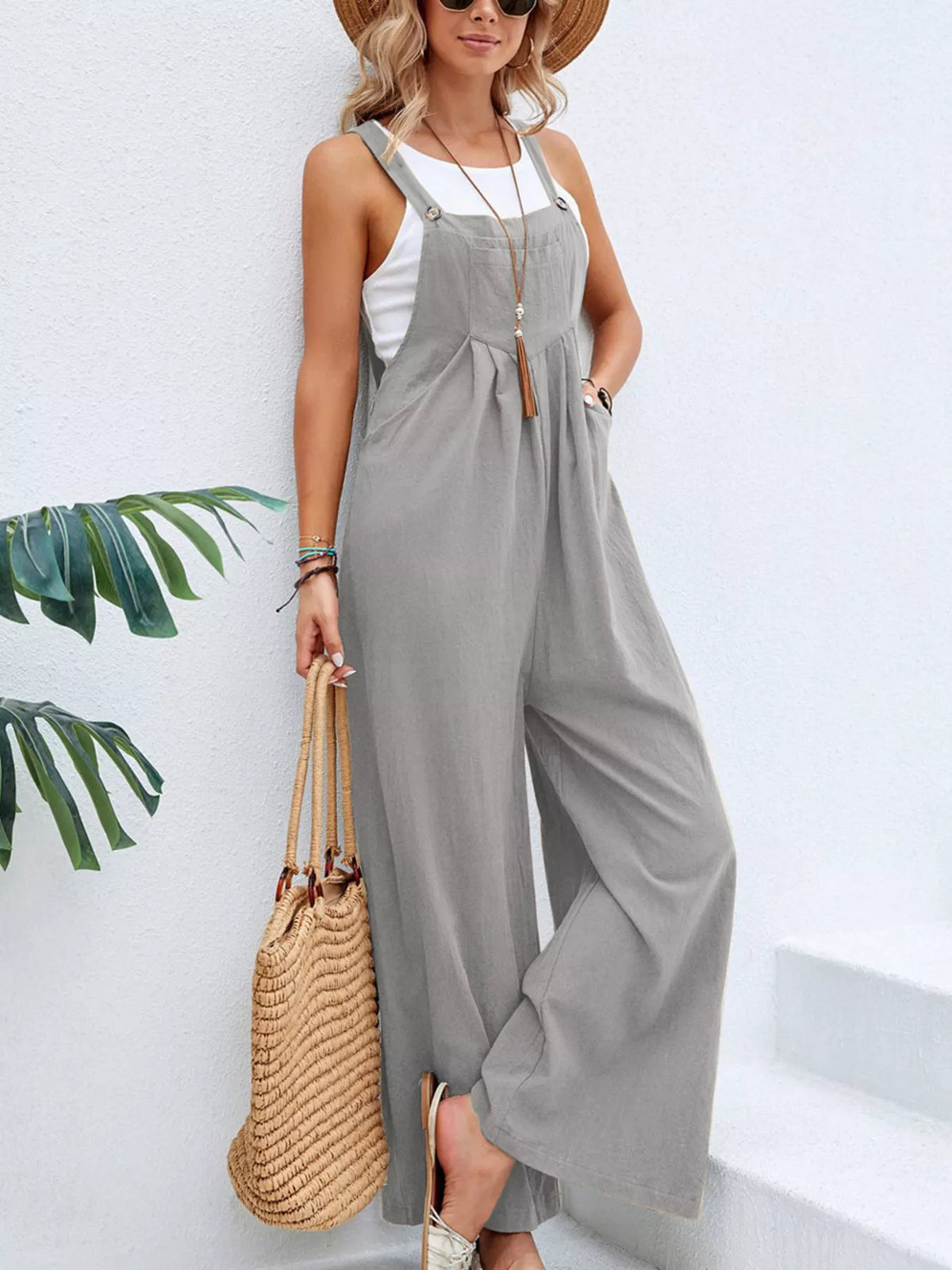 Full Size Casual Wide-leg Overalls Pockets Plus (13)