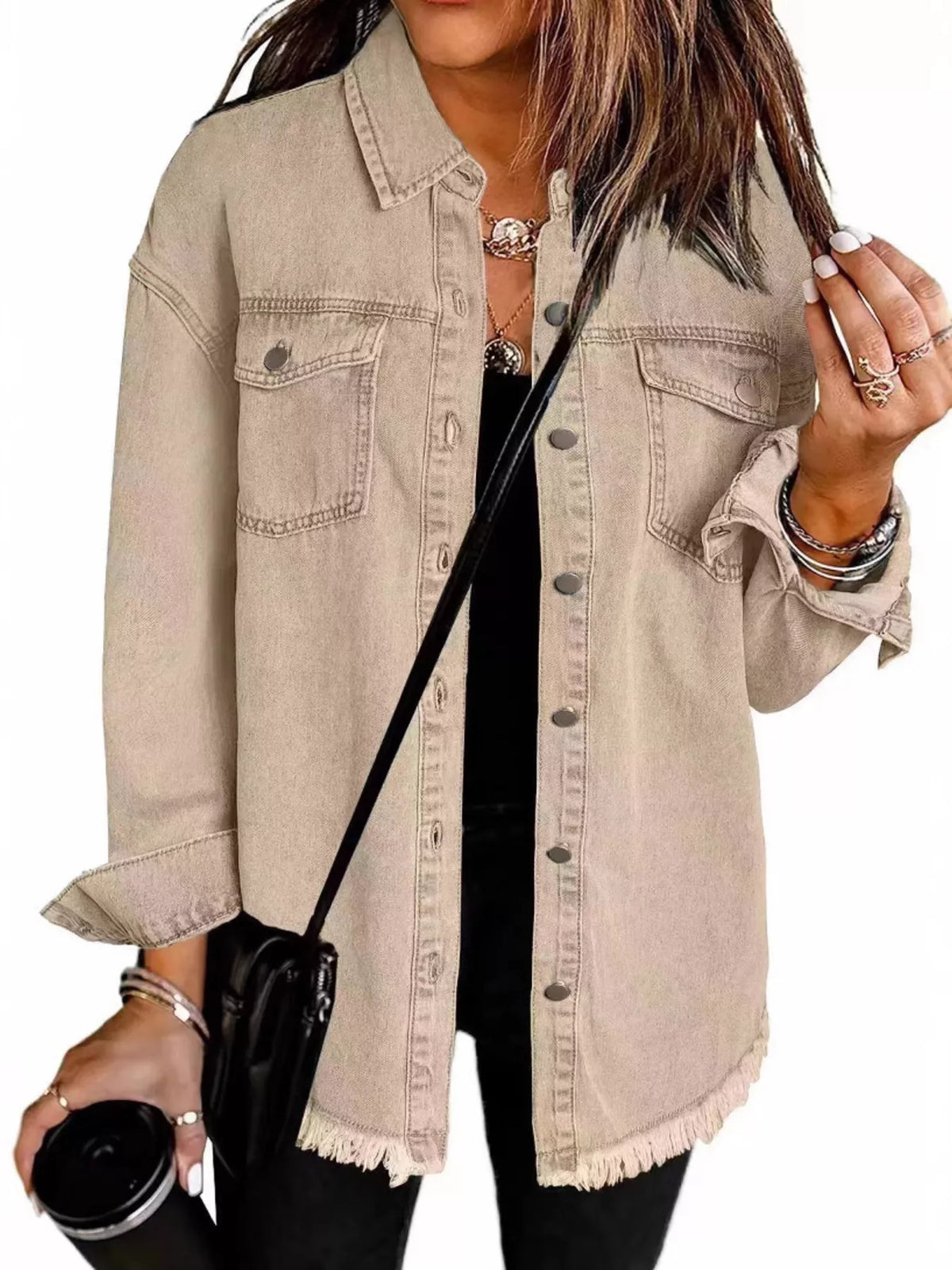 Frayed Hem Button Up Denim Jacket (9)