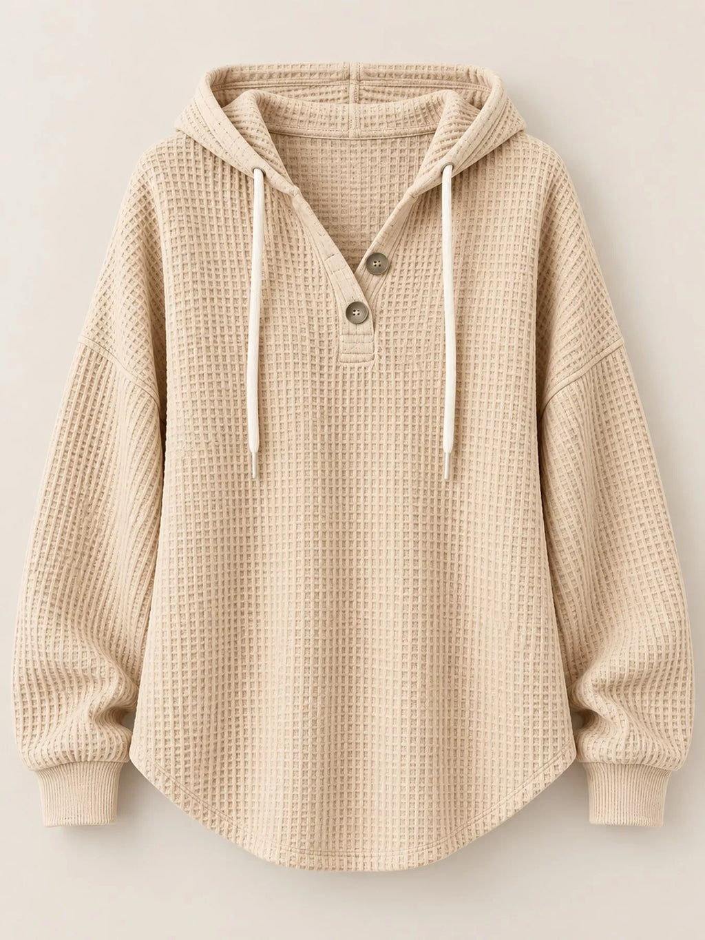 Full Size Waffle Knit Button Detail Hoodie Plus (52)