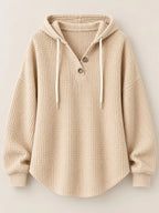 Full Size Waffle Knit Button Detail Hoodie Plus (52)