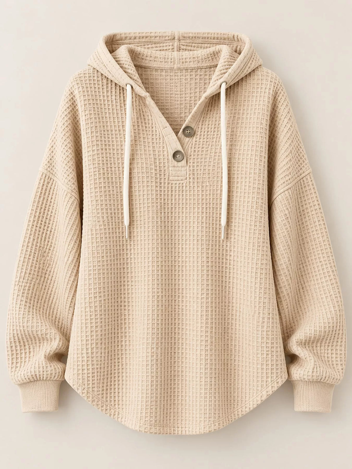 Full Size Waffle Knit Button Detail Hoodie Plus (52)