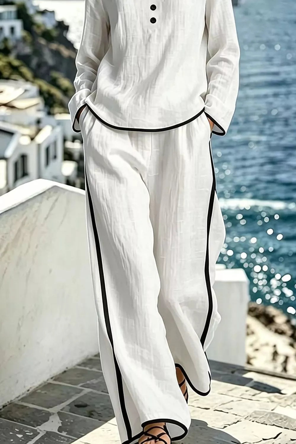 Contrast Trim Long Sleeve Top Pants Set (3)