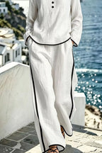 Contrast Trim Long Sleeve Top Pants Set (3)