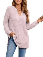Ribbed Notched Long Sleeve T-shirt (15)