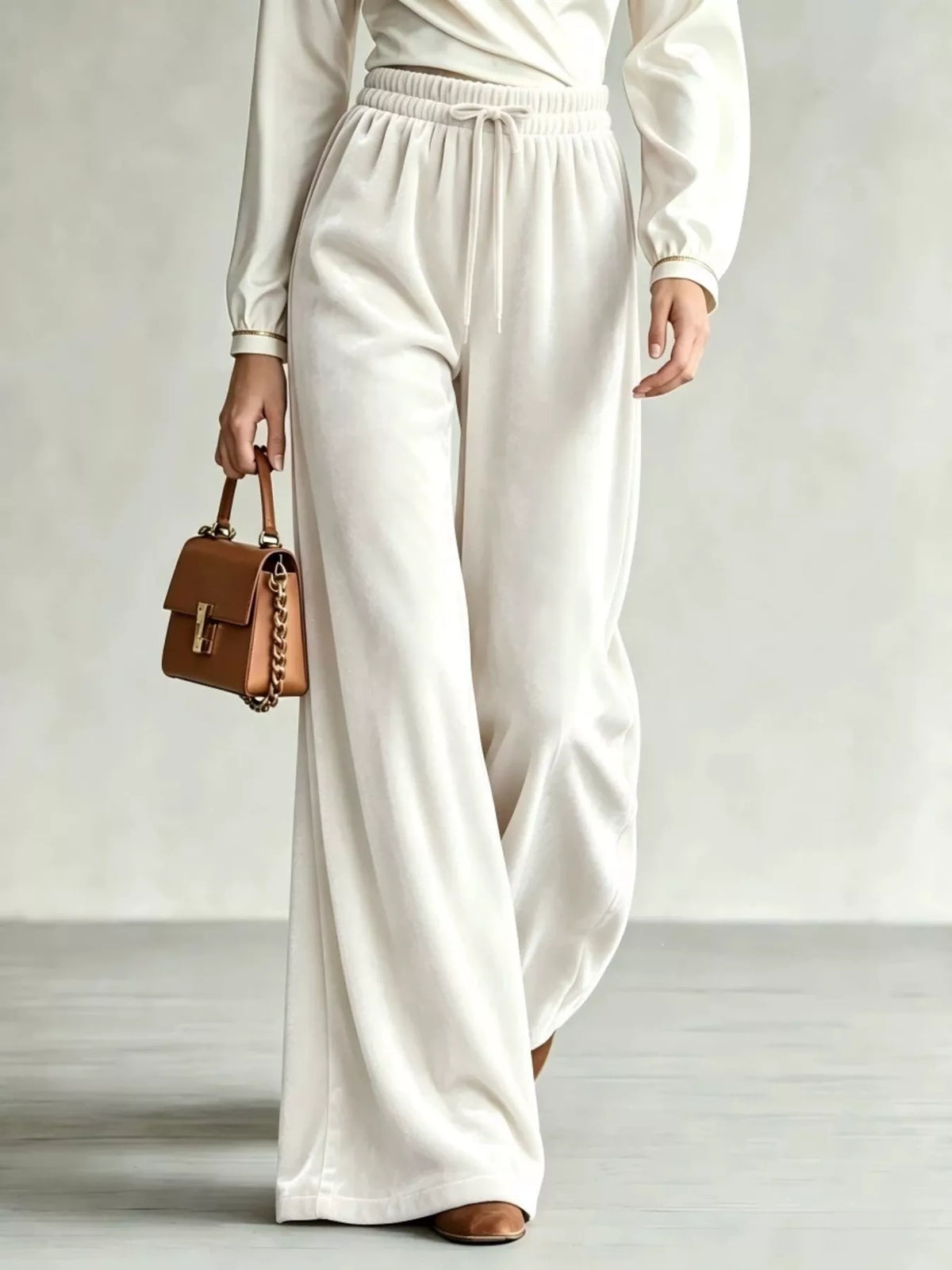 Velvet Wide-leg Pants Drawstring (3)