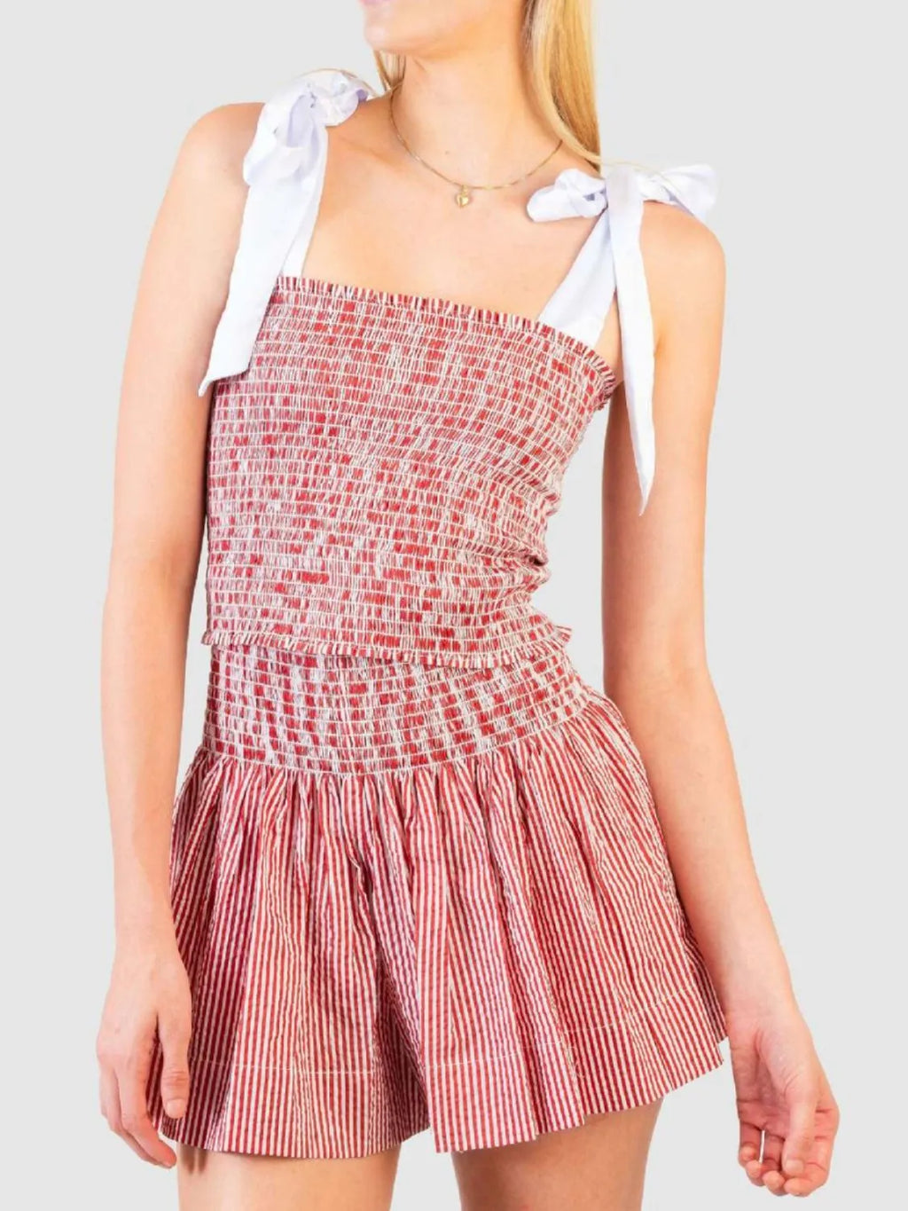 Smocked Tie Shoulder Cami Shorts Set (12)
