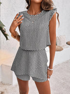 Printed Round Neck Top Layered Shorts Set (22)