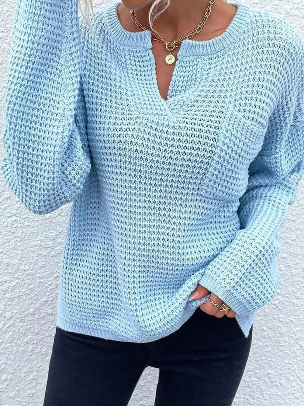 Notched Long Sleeve Sweater (17)