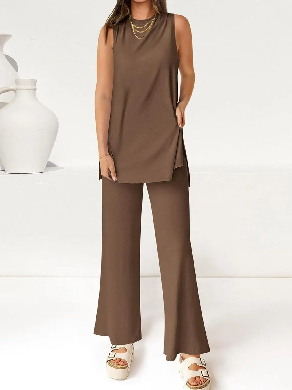 Round Neck Tank Pants Set (11)