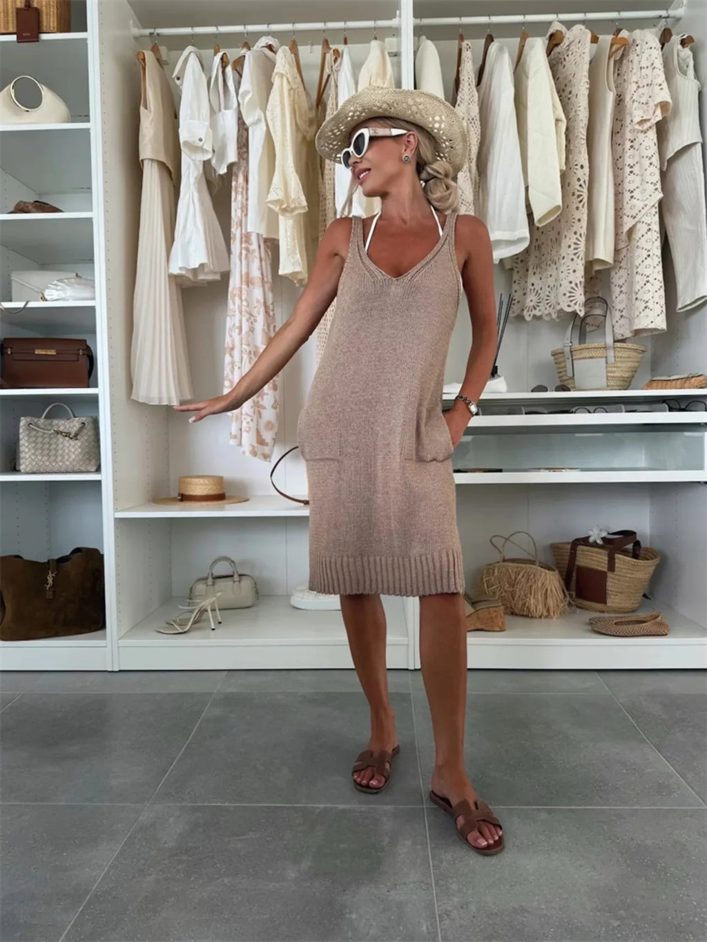 Ribbed Hem V-neck Sweater Dress (11)