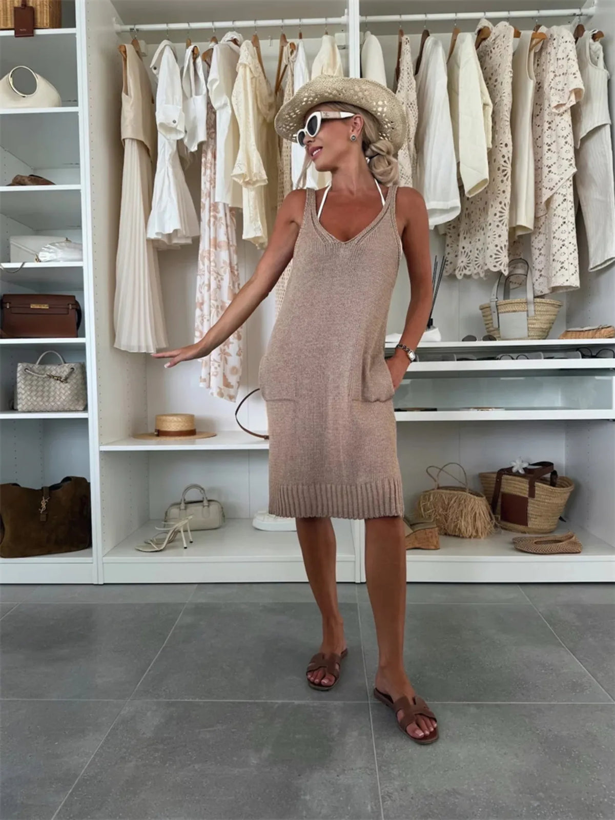 Ribbed Hem V-neck Sweater Dress (11)