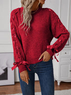 Ribbon-tie Sleeve Round Neck Sweater (10)