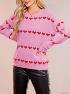 Heart Pattern Dropped Shoulder Sweater