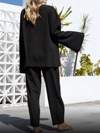 Open-front Cardigan Wide Leg Pants Set (10)
