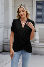 Solid Color Surplice Short Sleeve Blouse (8)