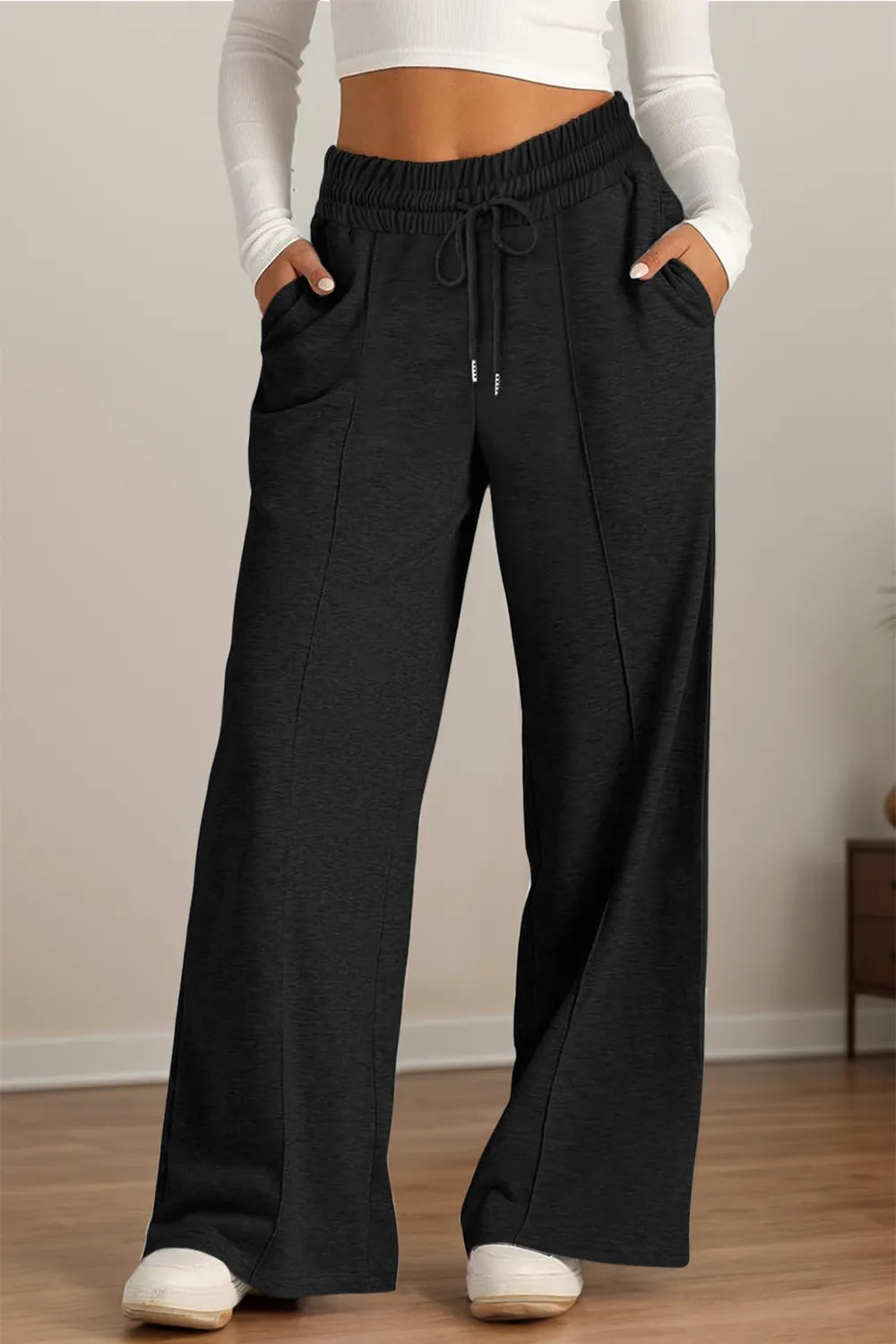 Drawstring Elastic Waist Wide Leg Pants (22)