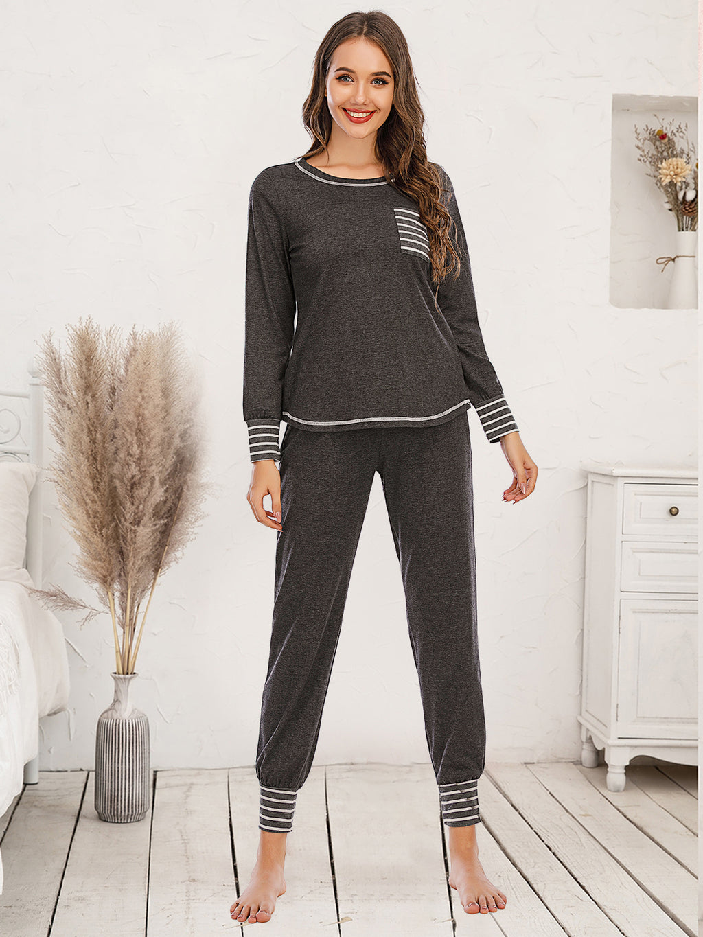 Round Neck Top Pants Lounge Set
