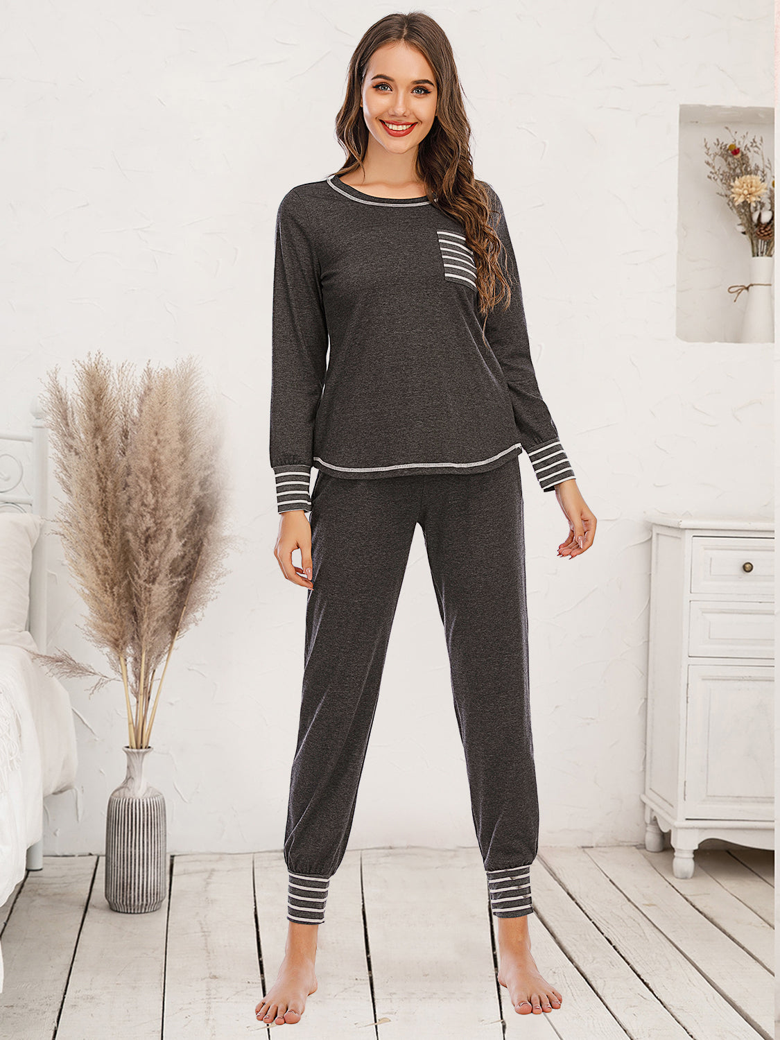 Round Neck Top Pants Lounge Set