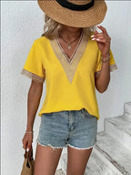 Full Size V-neck Short Sleeve Blouse Plus (9)