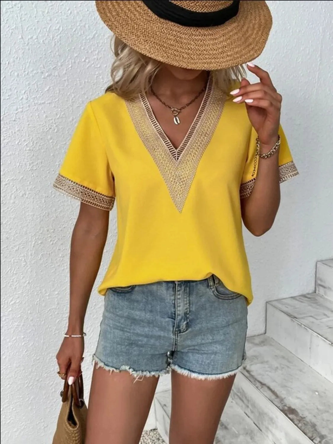 Full Size V-neck Short Sleeve Blouse Plus (9)