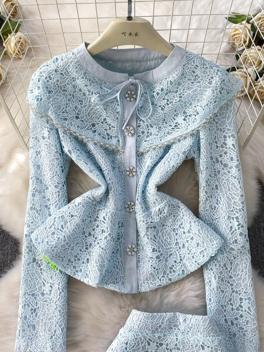 Lace Button Up Top Skirt Set (11)