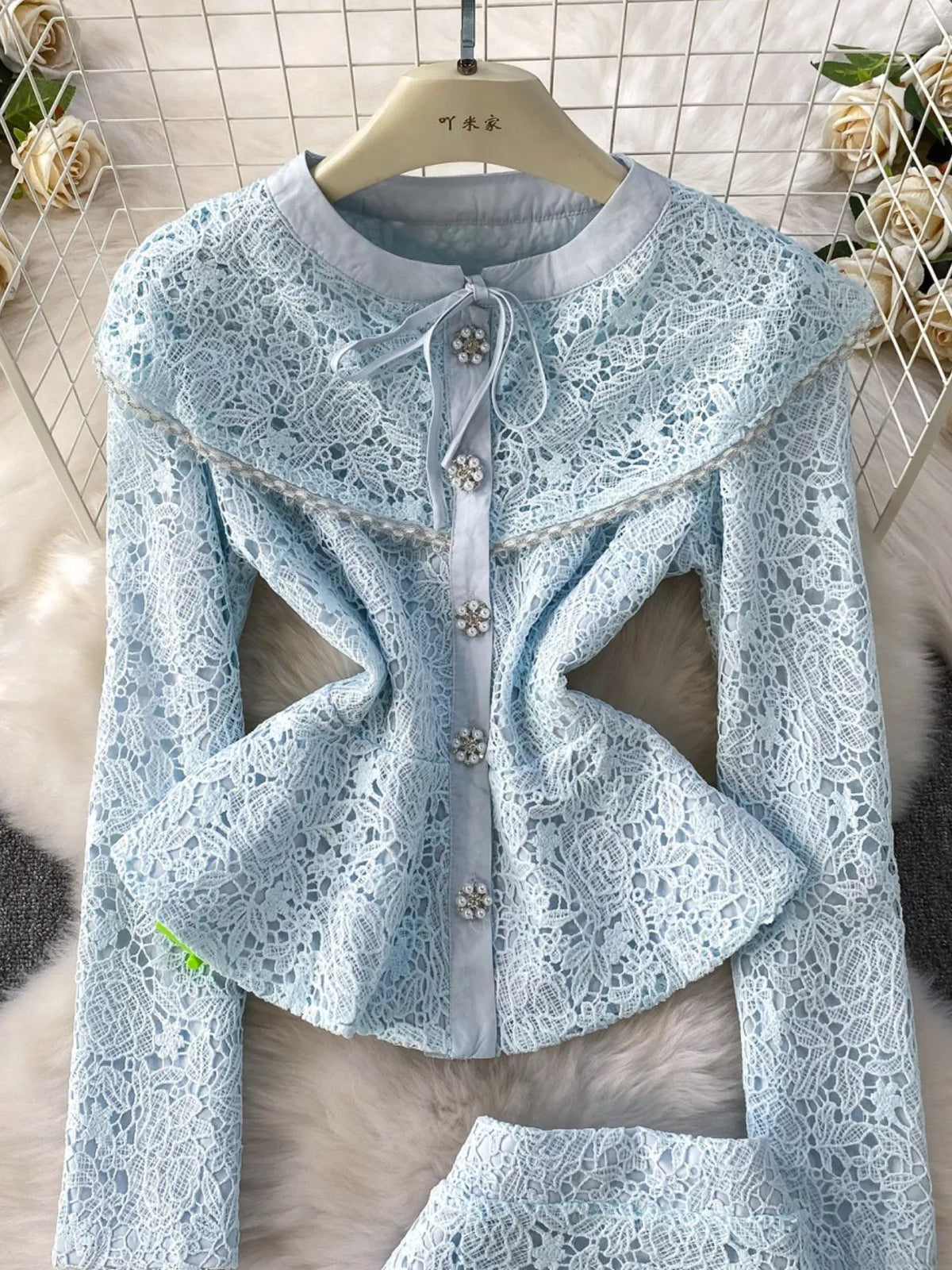 Lace Button Up Top Skirt Set (11)